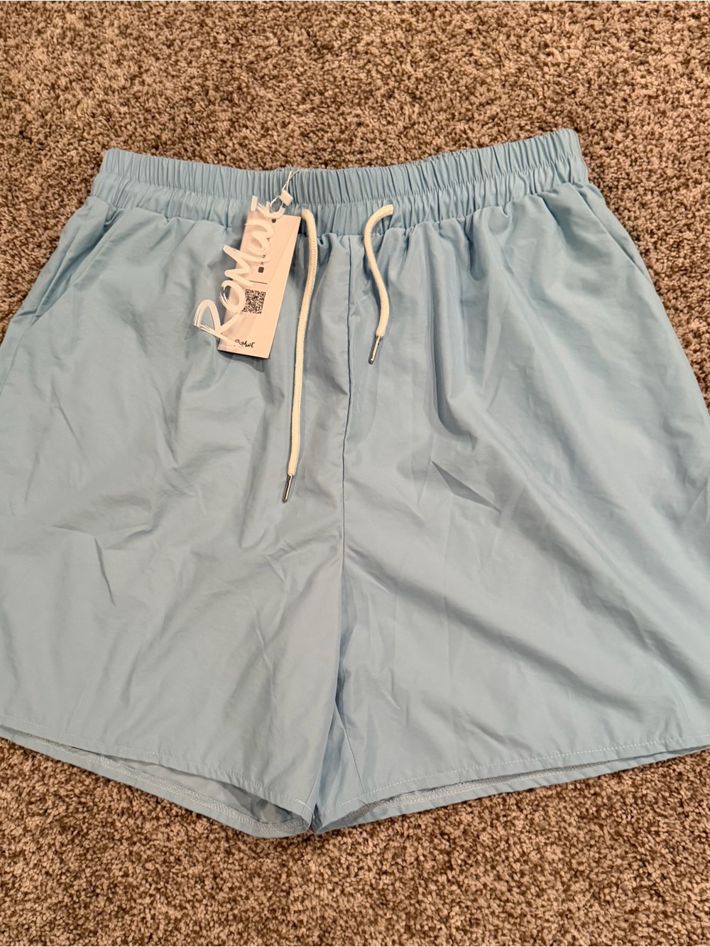 NWT ROMWE Men's Pale Blue Elastic Waist Swim Trunks